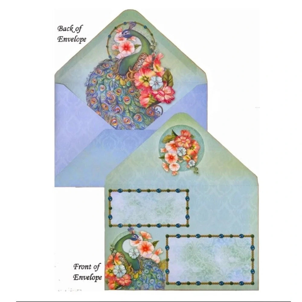 Punch Studio Single (1) Die-Cut Blank Note Card ~ Fancy Peacock Floral 63755